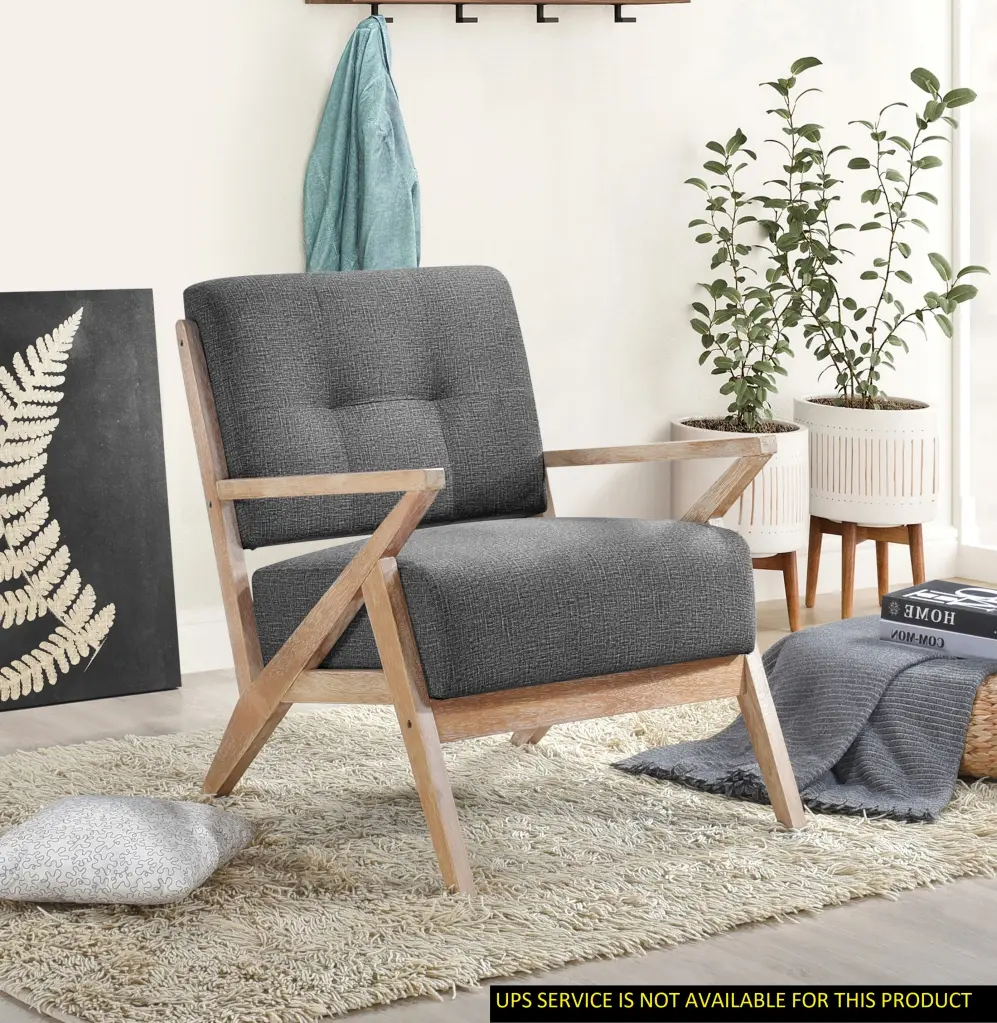 Modern Tufted Back Accent Chair Dark Gray Upholstery Antique Finish Living Room Chair kanepe