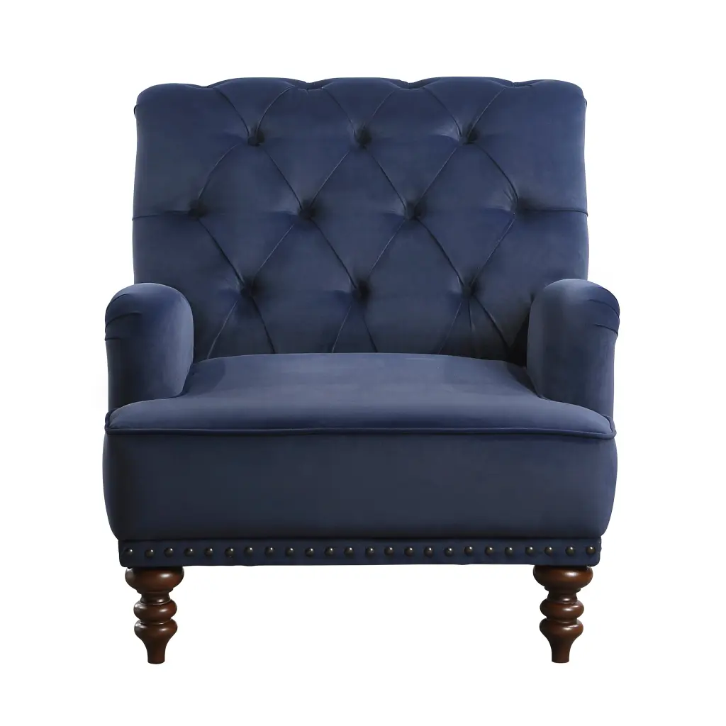 Opulent Living Room Accent Chair Blue Velvet Upholstered Button Tufted Design kanepe