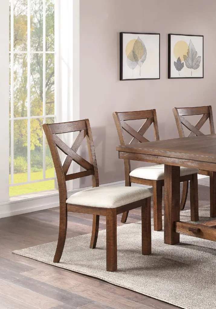 Set 2 Side Chairs Natural Brown Finish Solid Wood Contemporary Style kanepe