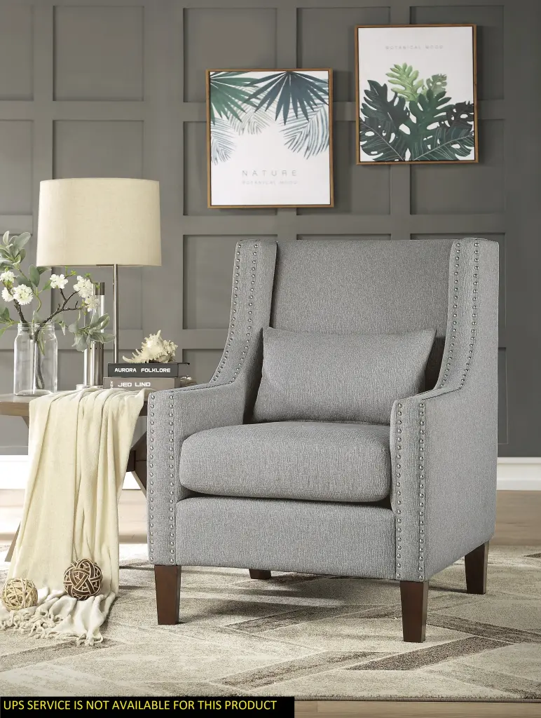 Traditional Accent Chair Pillow Trim Light Gray Polyester Upholstered kanepe