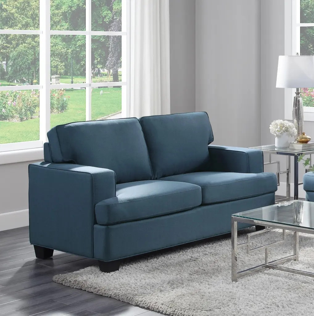 Transitional Style Blue Textured Fabric Upholstered Solid Seat Chair kanepe