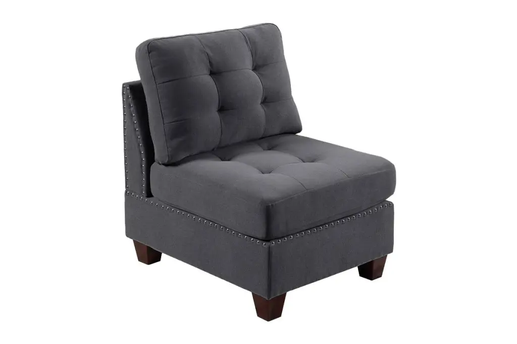Tufted Armless Chair Grey Linen Like Material Living Room Decor kanepe