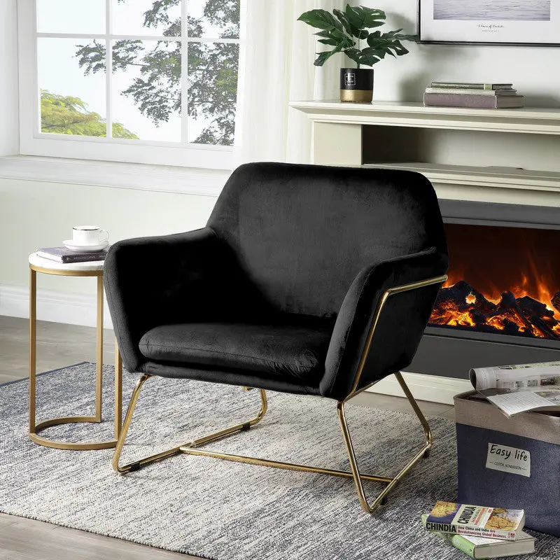 Keira 29.5" Black Velvet Accent Chair Metal Base Black Velvet lilola home