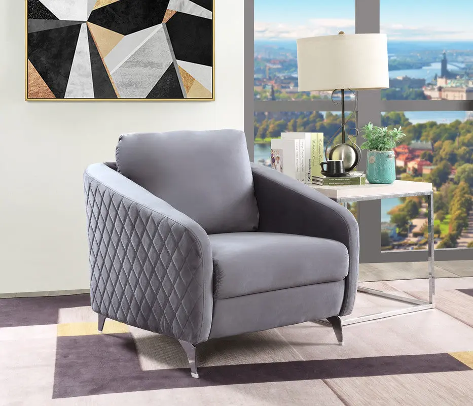 Sofia 36 Inch Gray Velvet Modern Stylish Accent Armchair Comfortable Seating lilola home