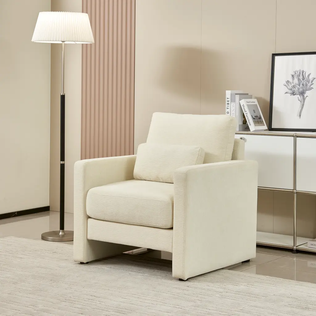 Modern Accent Chair Chenille Upholstery Armchair Solid Wood Frame Living Room modasi