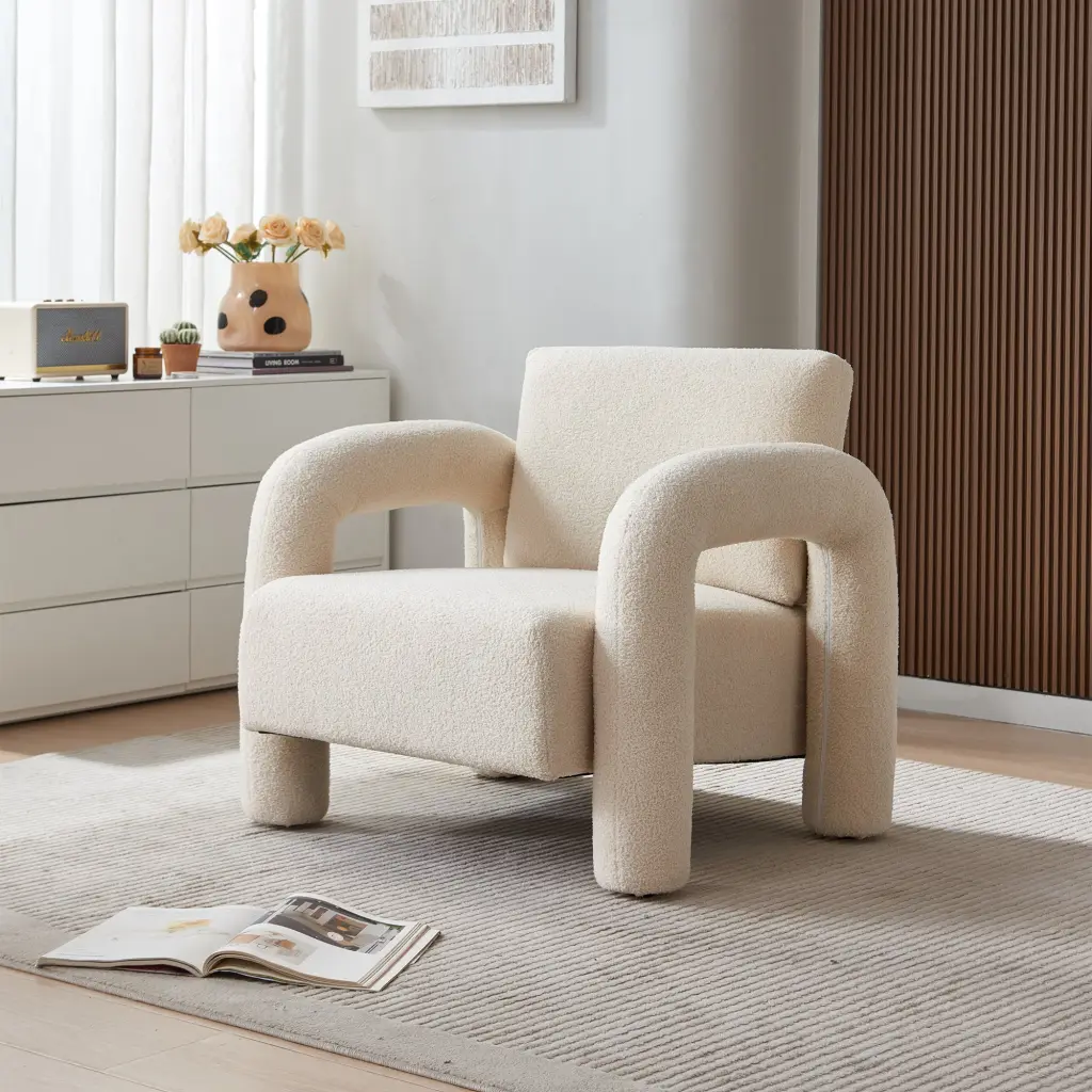 Modern Sherpa Fabric Accent Chair Living Room Upholstered Armchair Comfortable Seating modasi