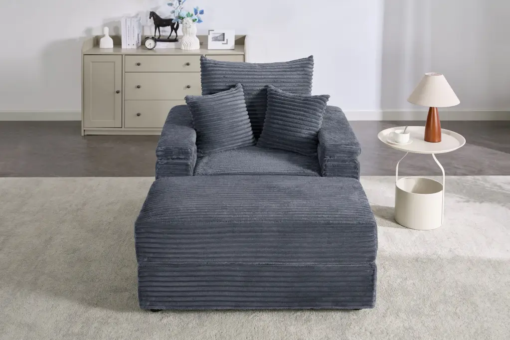 Gray Plywood 1 Seat Storage Sofa Built- Footrest Compact Living Room nan kun