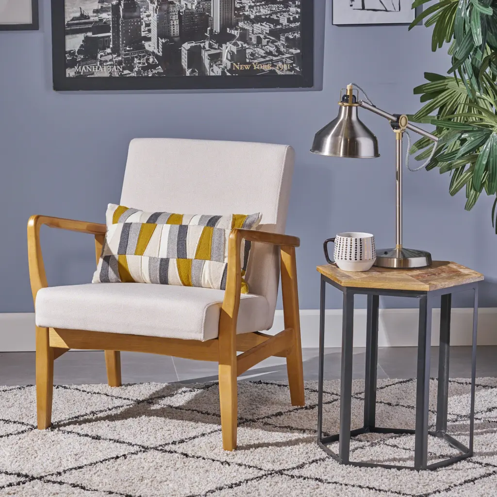 Club Chair Ivory Fabric Upholstered Living Room Accent Chair nh-cozy home