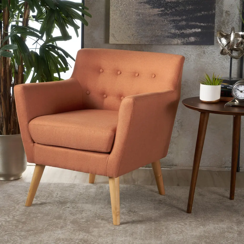 Club Chair Mid Century Modern Design Orange Natural Fabric Accent Chair nh-cozy home