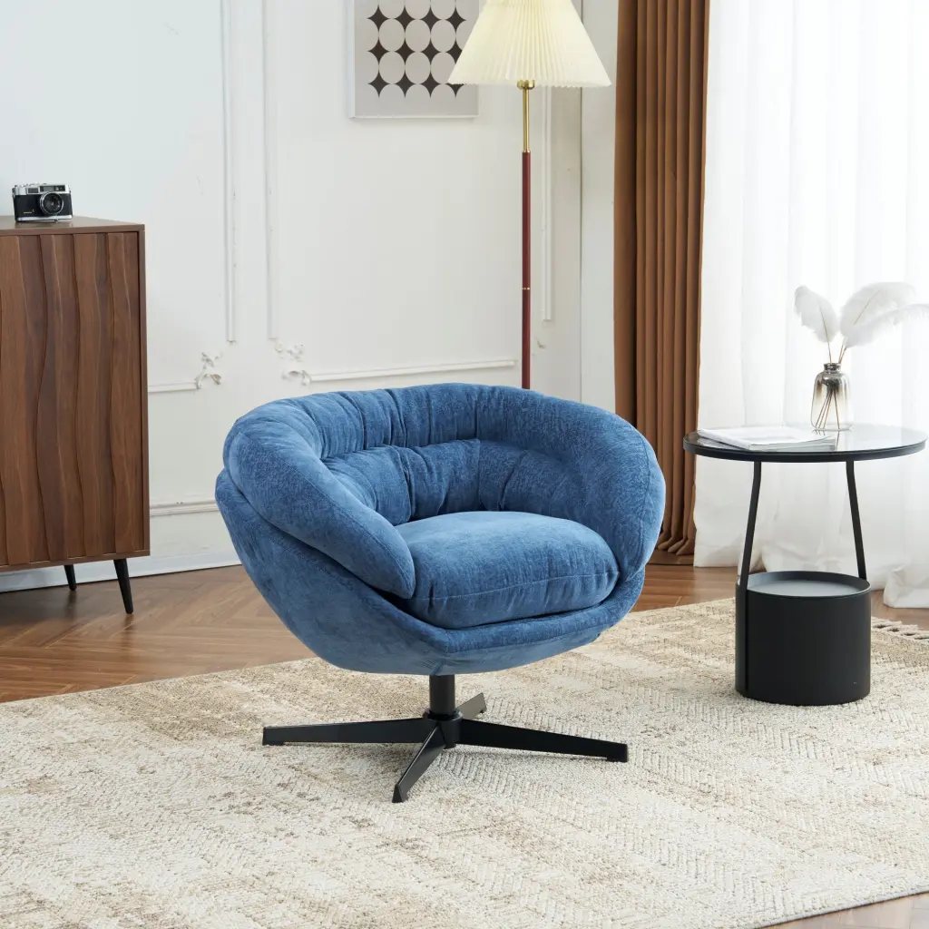 Chenille Upholstered 360 Swivel Club Accent Chair Removable Cushion nh-echo