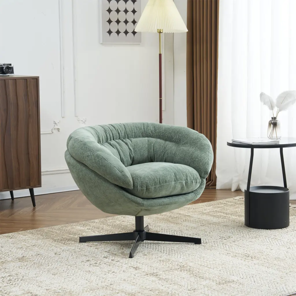 Comfy Chenille Upholstered 360 Swivel Club Accent Chair Removable Cushion nh-echo