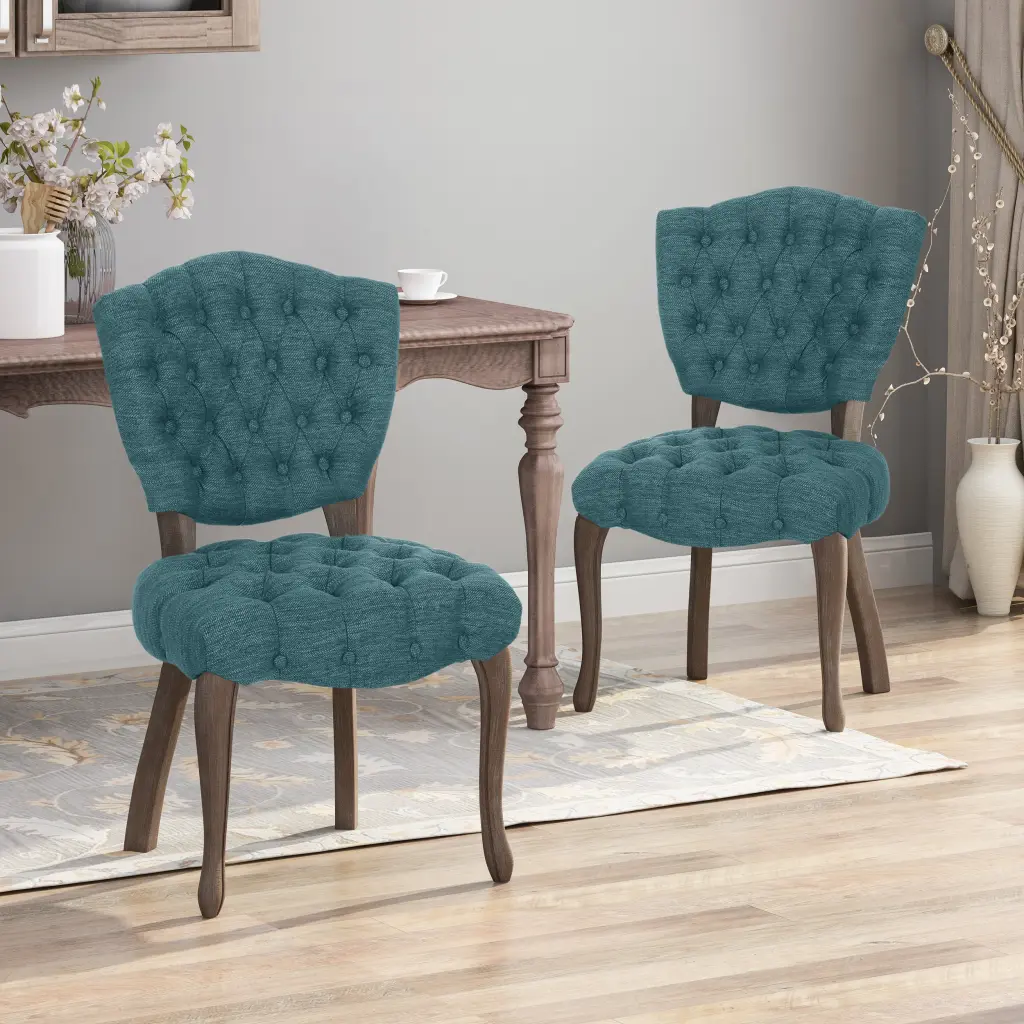 KD Tufted Chair Set 2 Teal Upholstered Accent Chairs nh-inmax