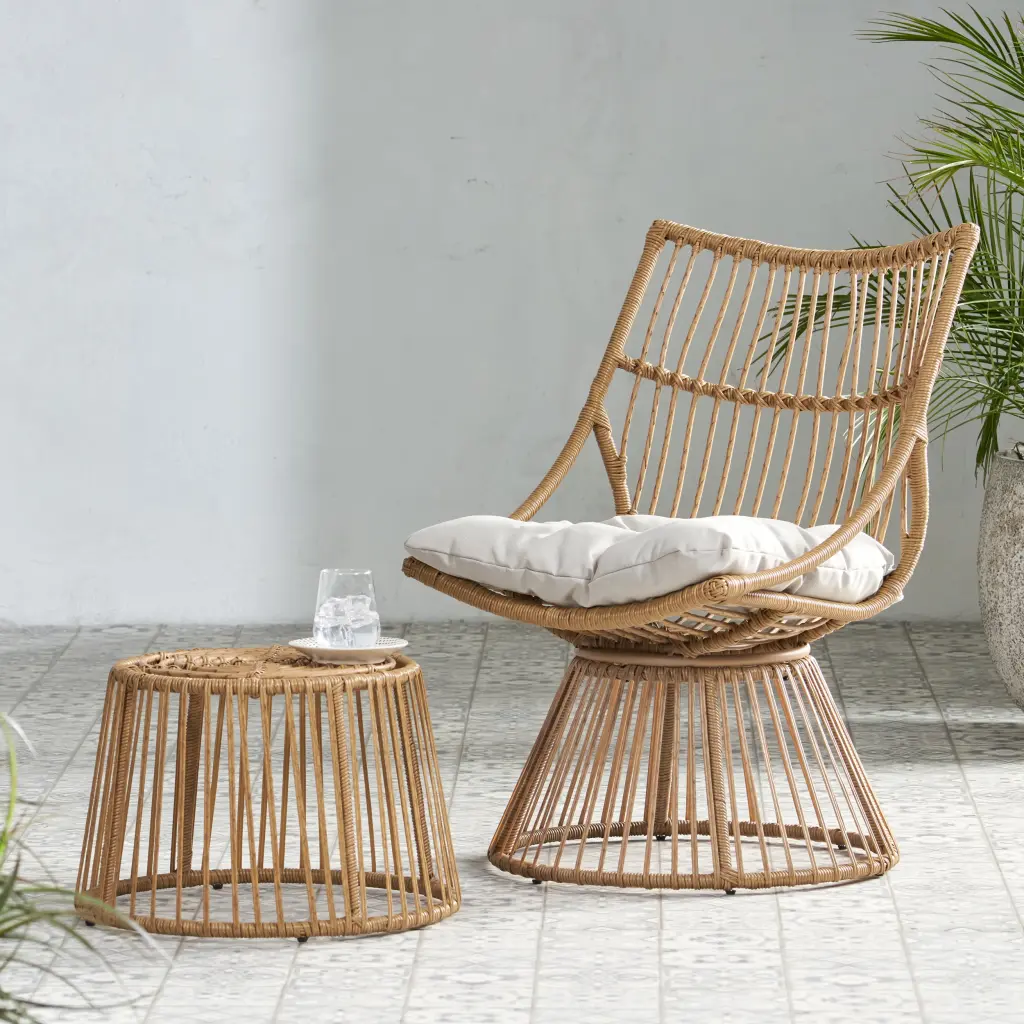 Elaine Chair Side Table Light Brown PE Rattan Iron Water-resistant nh-kisa