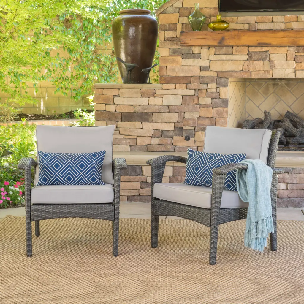 Honolulu Grey Club Chair Grey Shiny Metal PE Rattan Water Resistant Fabric Modern Chair nh-kisa