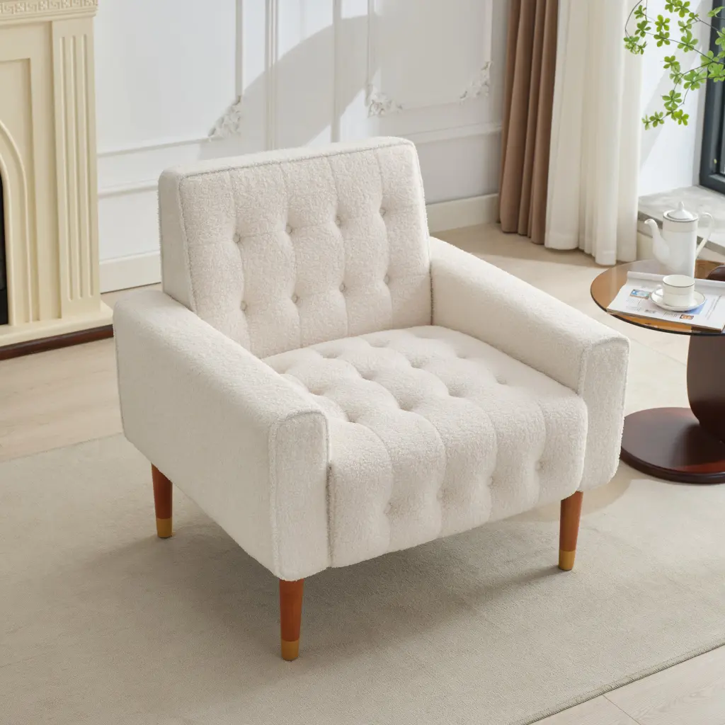 Mirod Timeless Biscuit Style Accent Chair Cozy Armrests Soft Fabric nh-mirod