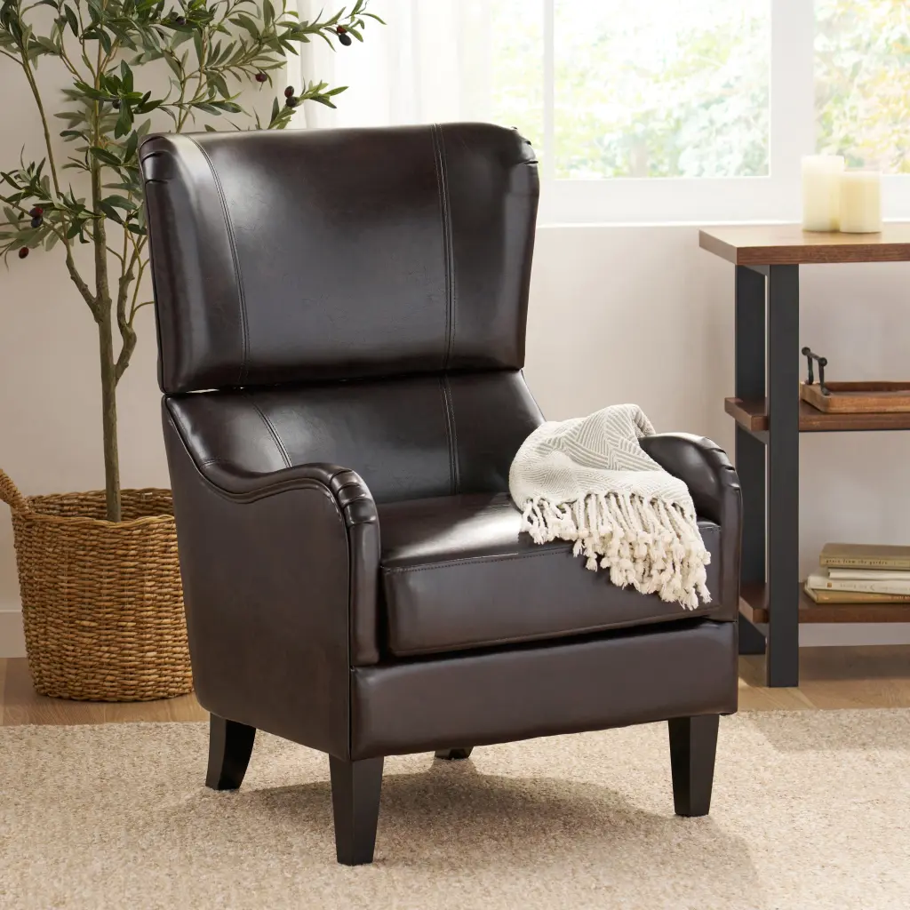 Quentin Sofa Chair Brown PU Living Room Accent Chair nh-mirod