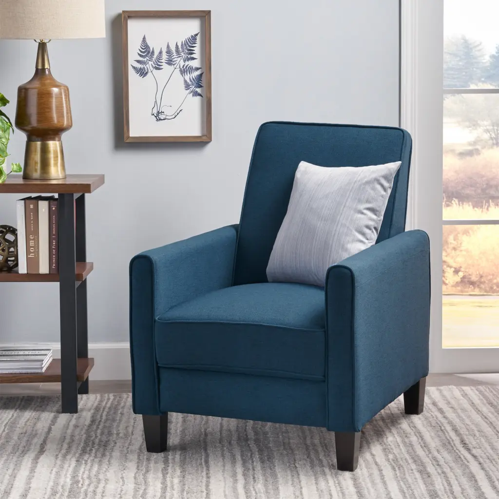 Navy Blue Material Push Back Chair Elegant Home Decor Navy Blue Fabric Accent Chair nh-ocean furniture