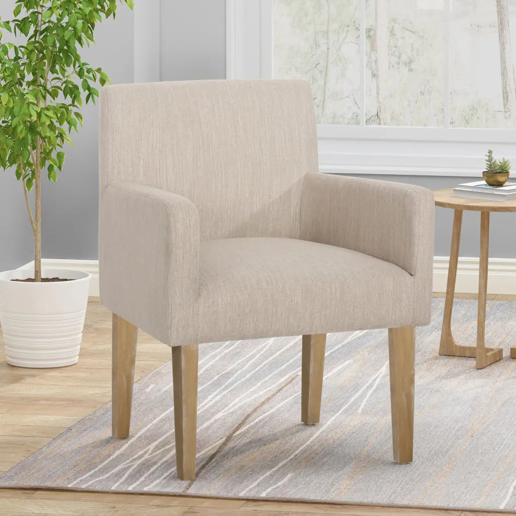 Arm Chair Beige Brown Upholstered Lounge Chair Living Room nh-perfect home
