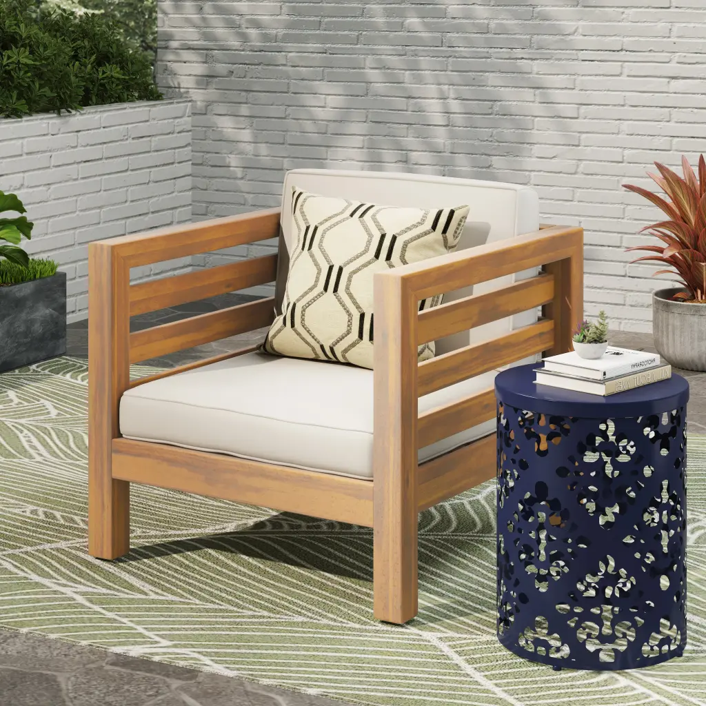 Oana Club Chair Beige Acacia Wood Modern Living Room Accent Chair nh-perfect home