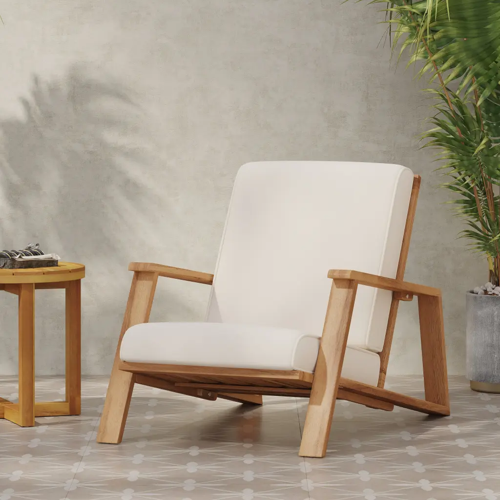 Paloma Club Chair Beige Acacia Wood Modern Accent Chair nh-perfect home