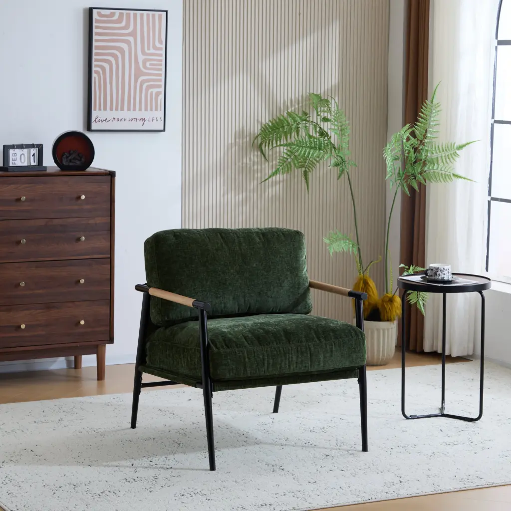 27.56 Inch Modern Accent Chair Plush Cushions and Minimalist Metal Frame nh-purenest