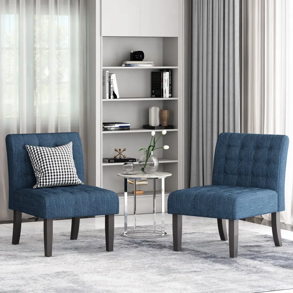 Accent Chair Set 2 Pcs Navy Blue Material Living Room Seating nh-purenest