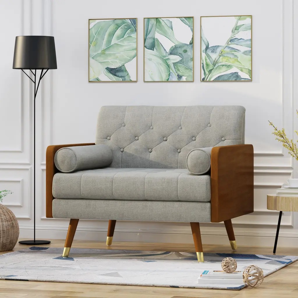 Club Chair Beige Material Living Room or Office nh-purenest