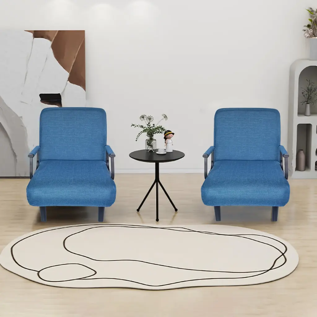 Folding Sofa Chair Blue Material Metallic Frame qy
