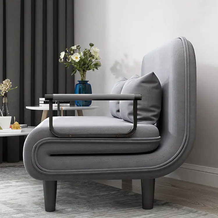 Folding Sofa Chair Grey Blue Gray Metallic Material Compact Living qy