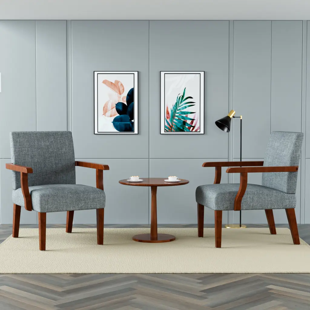 Set 2 Grey Accent Arm Chairs Round Wood Side Table relax down