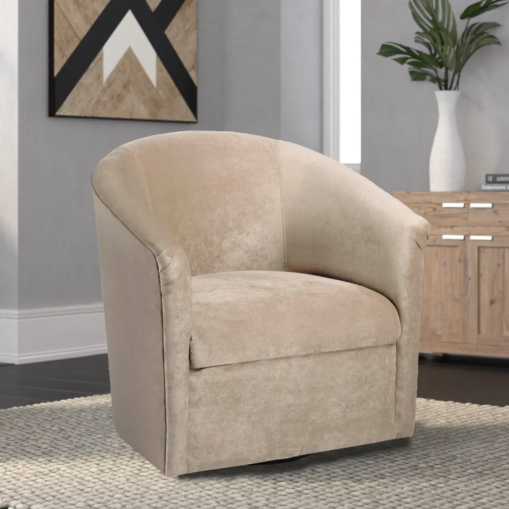 Eden Sand Swivel Chair Beige Foam Polyester Living Room Accent ridgecrest home