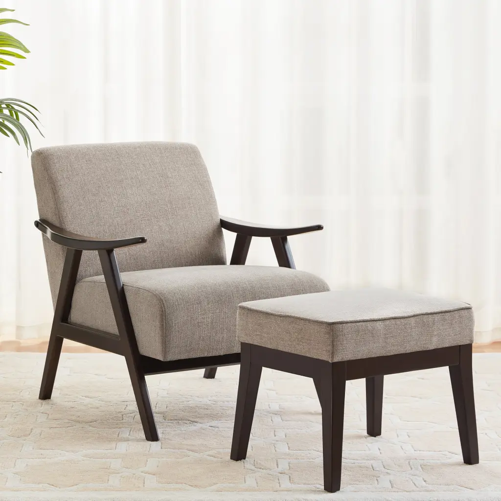 Accent Chair Ottoman Upholstered Mid Century Chair And Footrest rnb