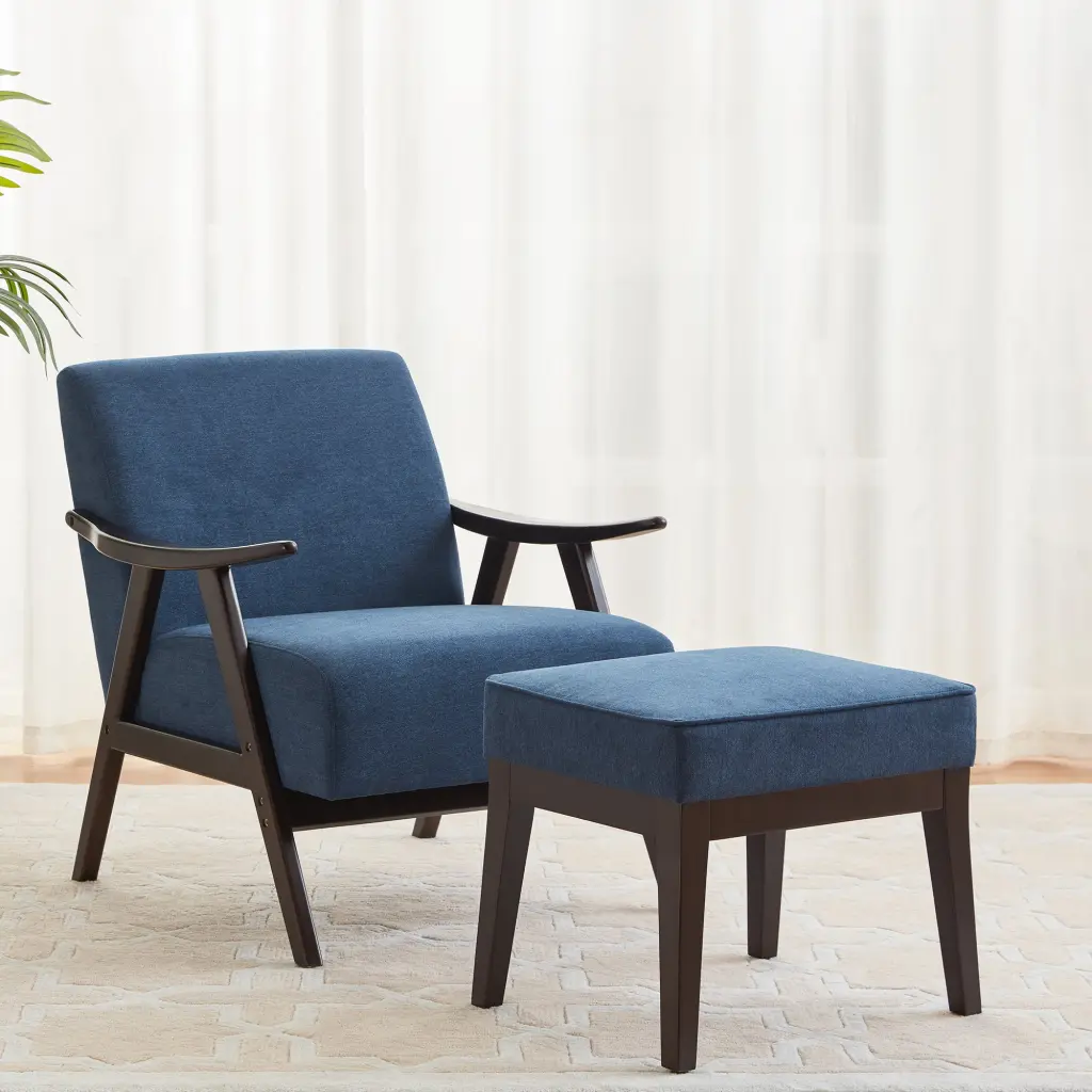 Accent Chair Ottoman Upholstered Mid Century Chair And Footrest rnb
