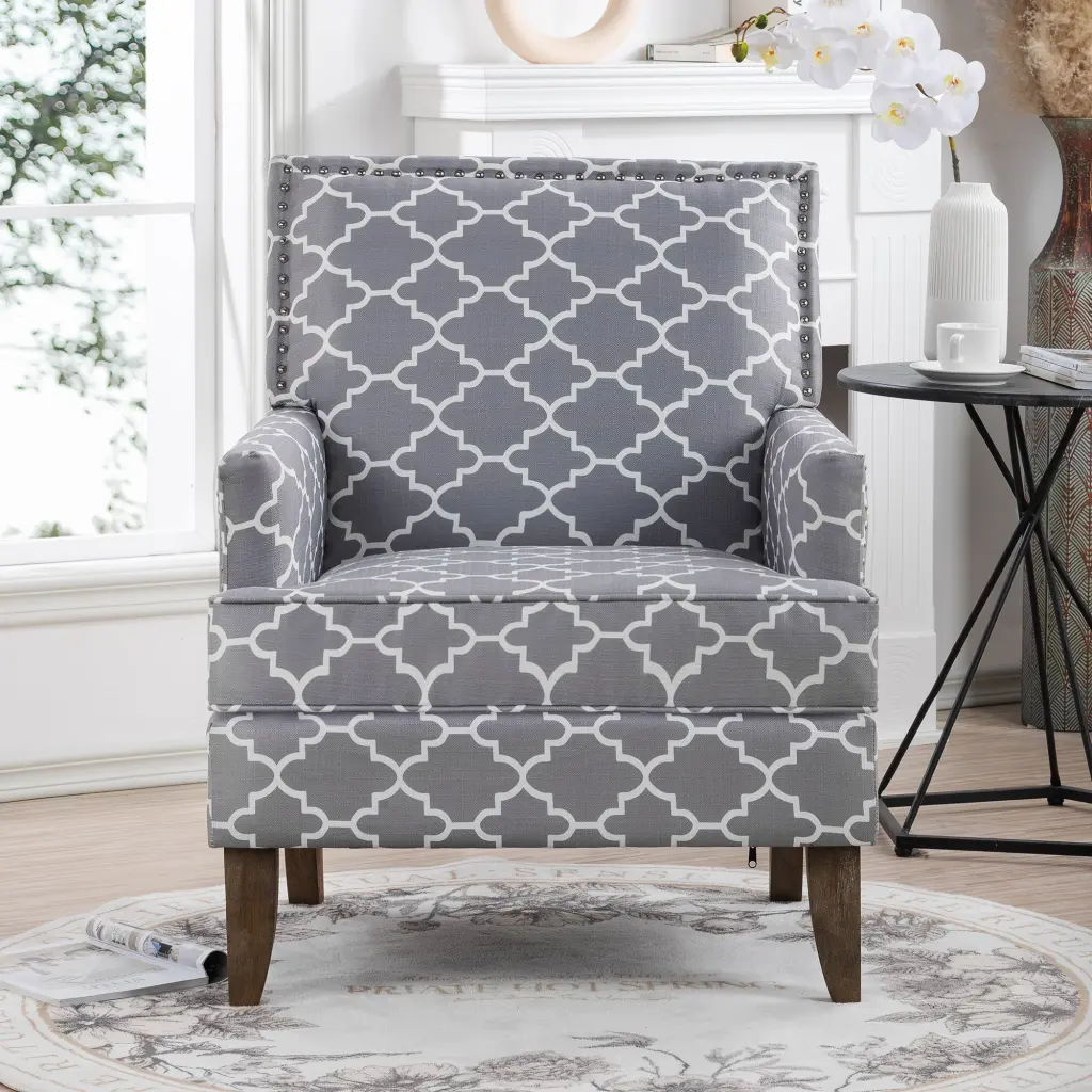 Accent Chairs Living Room Grey Mix Fabric Modern Lounge Chair rnb