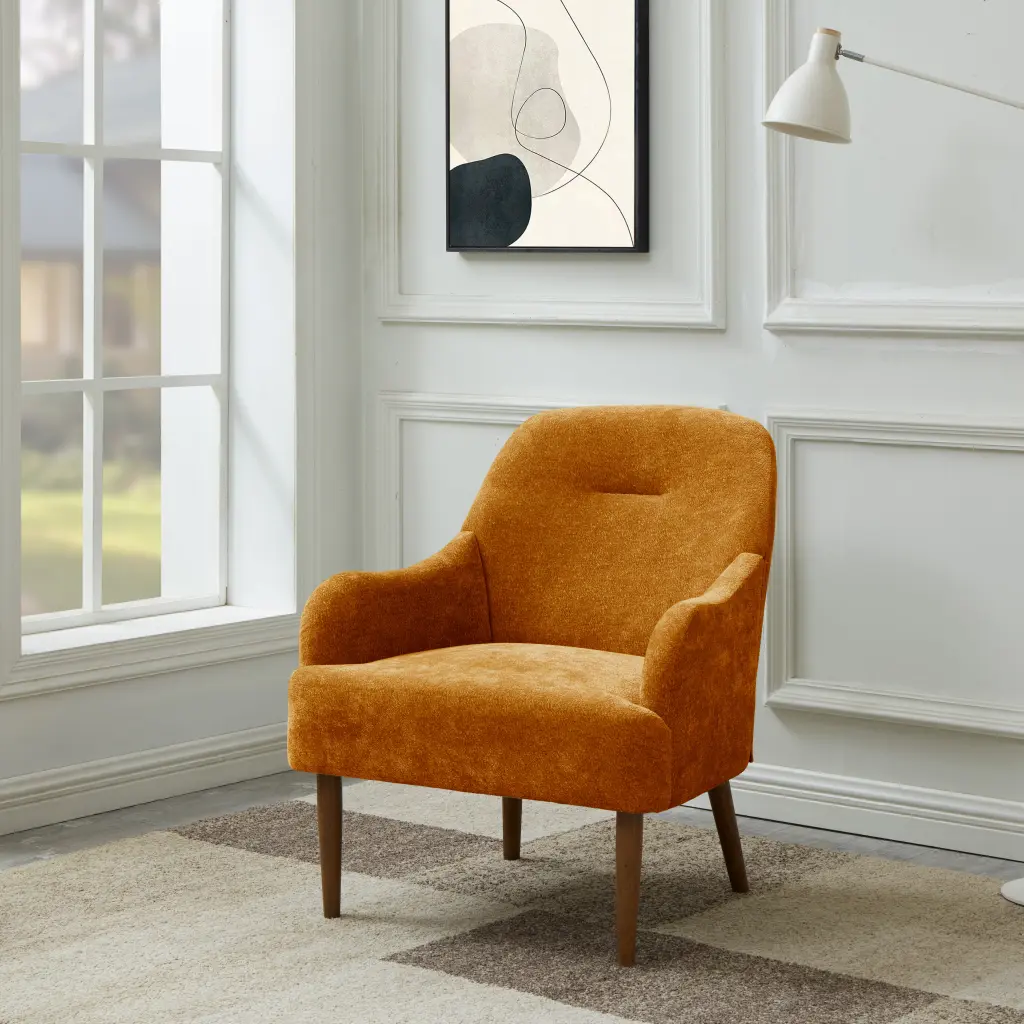 Chenille Armchair Modern Style Accent Chair Wood Legs Comfortable Desk Chair rnb