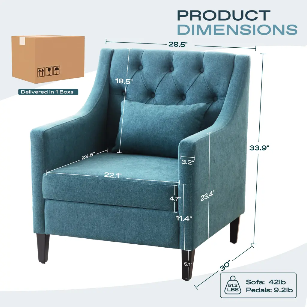 Elegant Accent Armchair Lumbar Pillow Living Room or Bedroom rnb