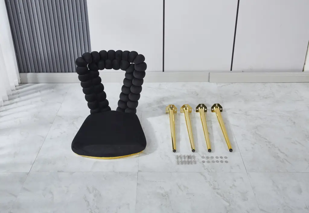 Modern Chair Set 2 Black Upholstered Gold Iron Tube Legs Dining Accent Chairs rnb