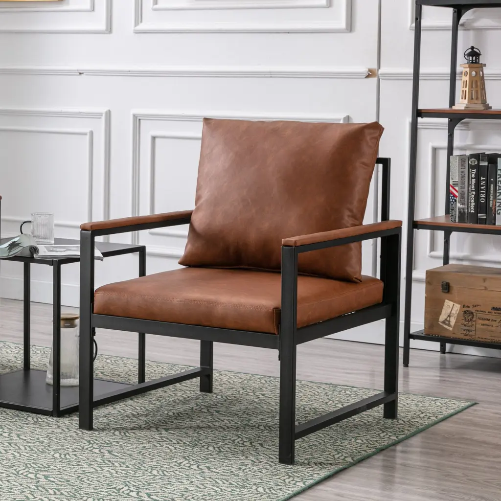 Modern Faux Hide Accent Chair Black Powder Coated Metallic Frame rnb