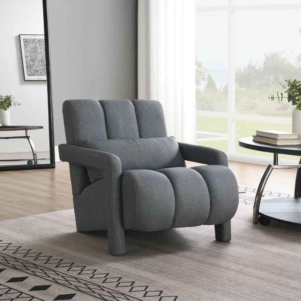 Modern Upholstered Accent Chair Cozy Linen Material Pillow rnb