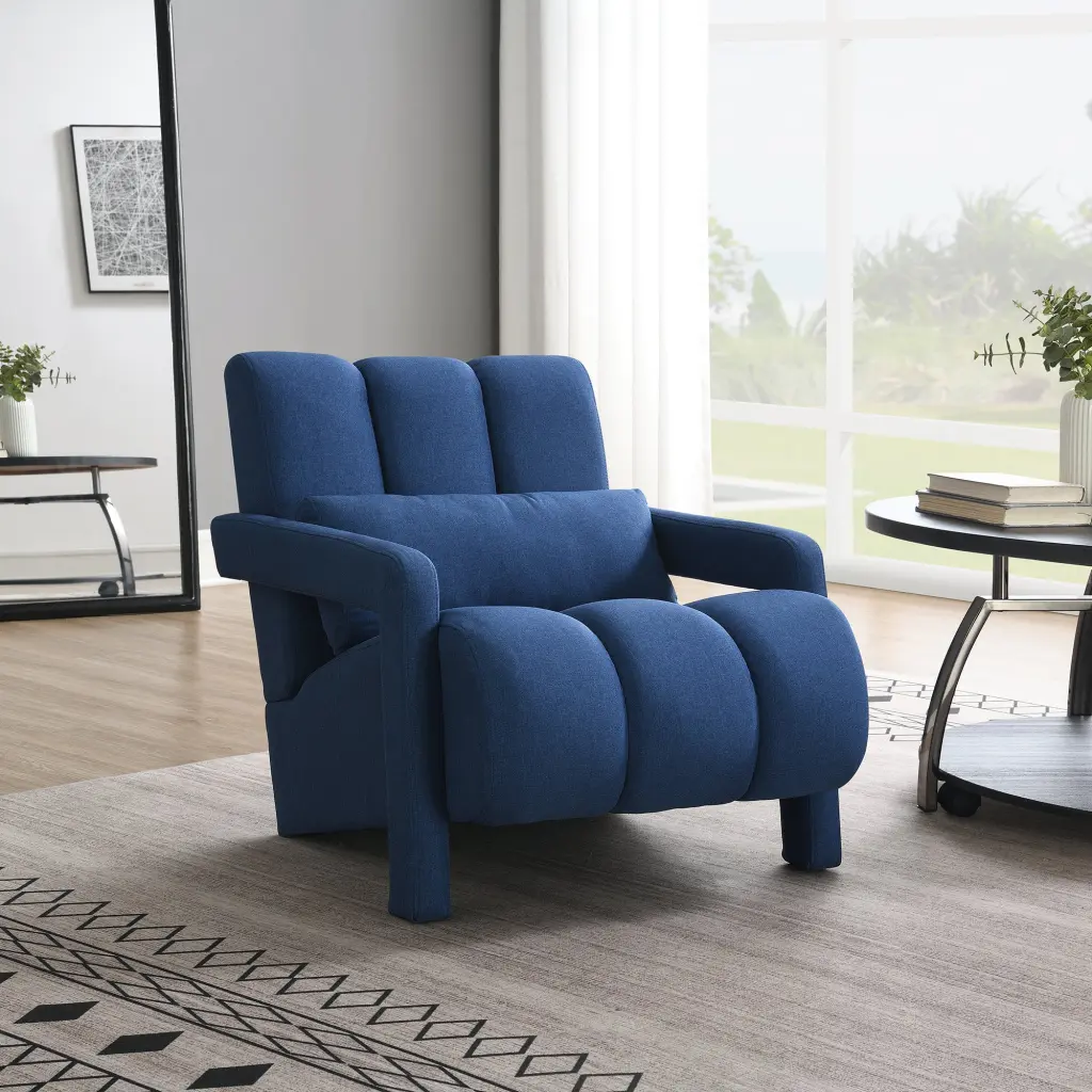 Modern Upholstered Accent Chair Cozy Linen Material and Pillow rnb