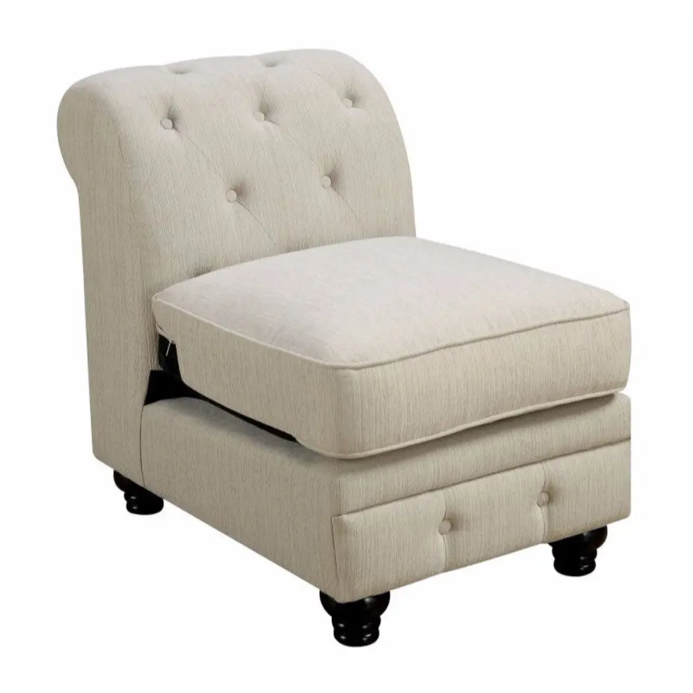 20 Inch Armless Sofa Chair Linen Like Material Button Tufted Beige royal hampton