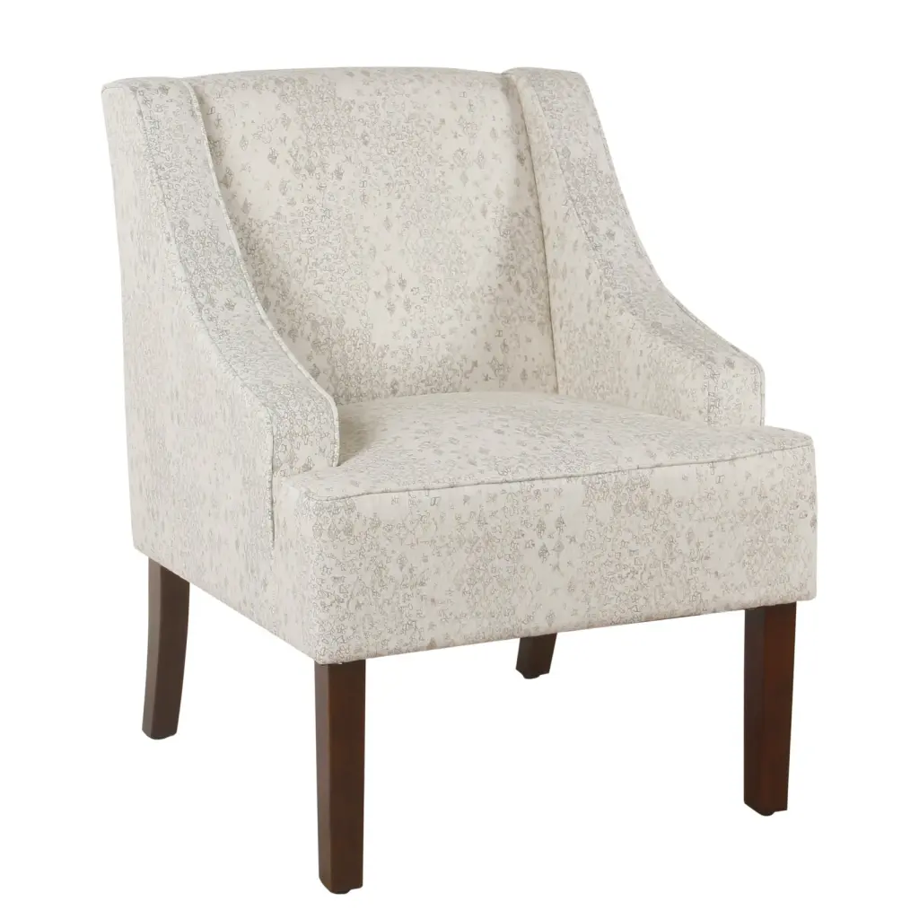Upholstered Wooden Accent Chair Swooping Arms White and Brown royal hampton