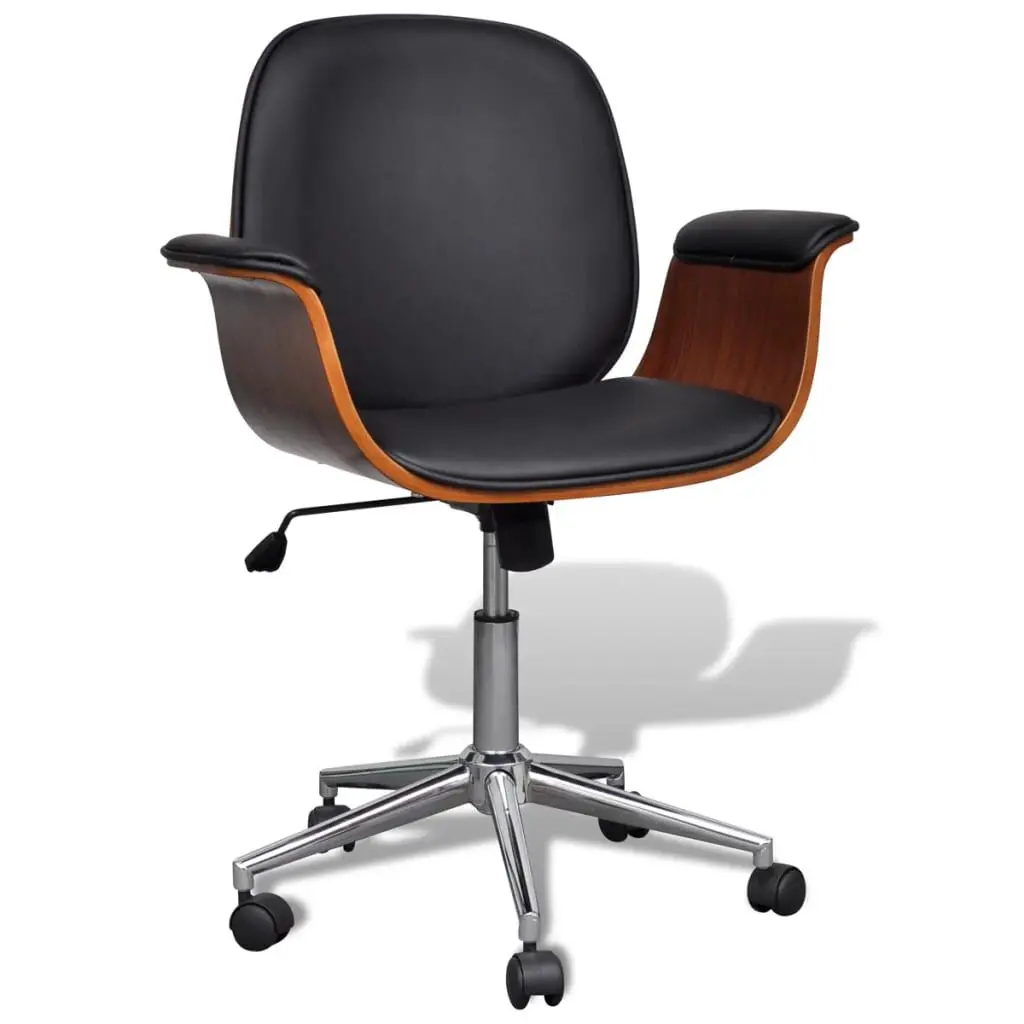 Swivel Arm Chair Bent Wood and Faux Leather Modern Accent Chair