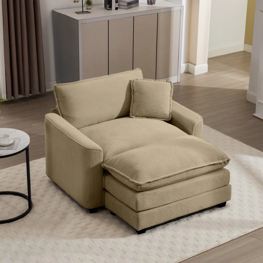 Cozy Single Chair Deep Seat Sofa Footstool and Pillow Living Room ui furniture