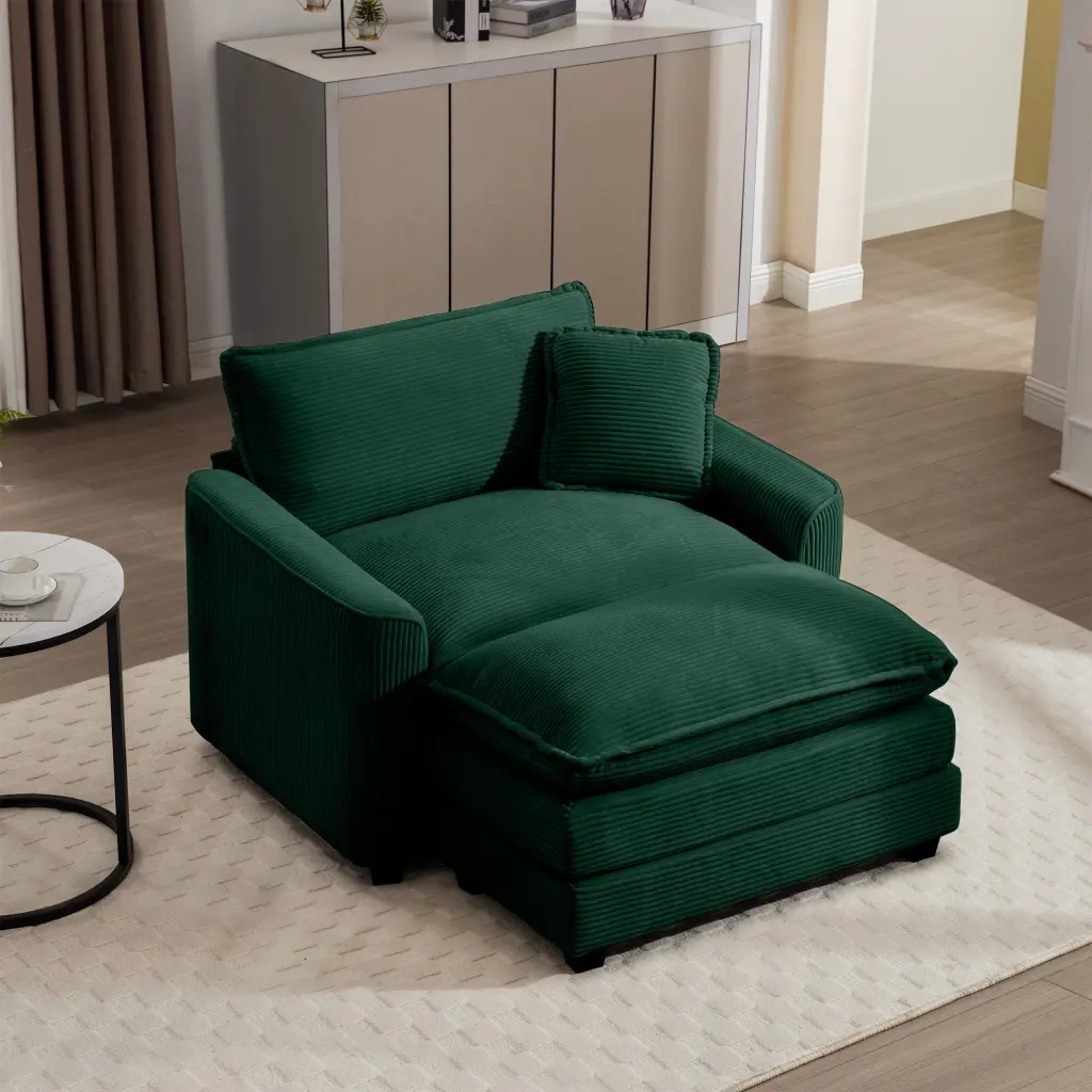 Cozy Single Deep Seat Sofa Chair Footstool and Included Pillow Relaxation ui furniture