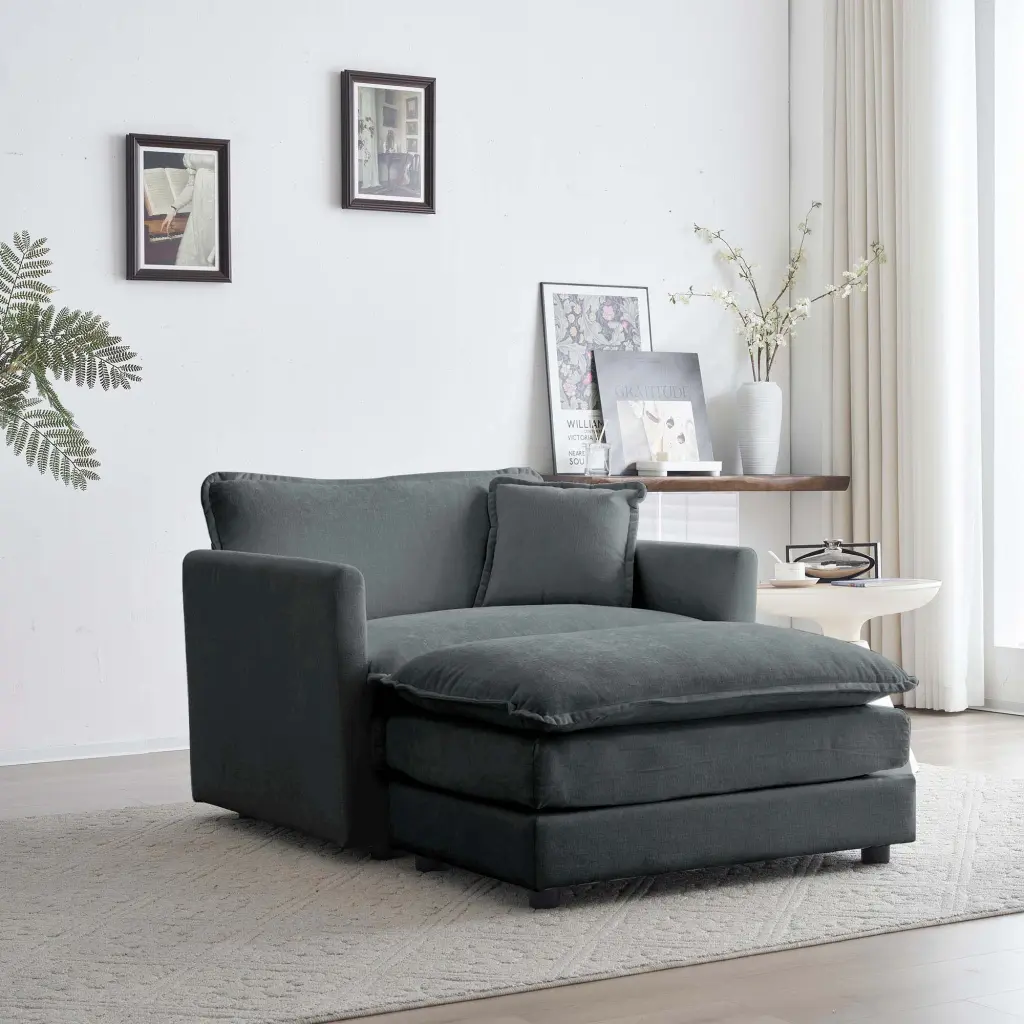 Modern Accent Chair Ottoman Living Room Club Chair Chenille Upholstery ui furniture