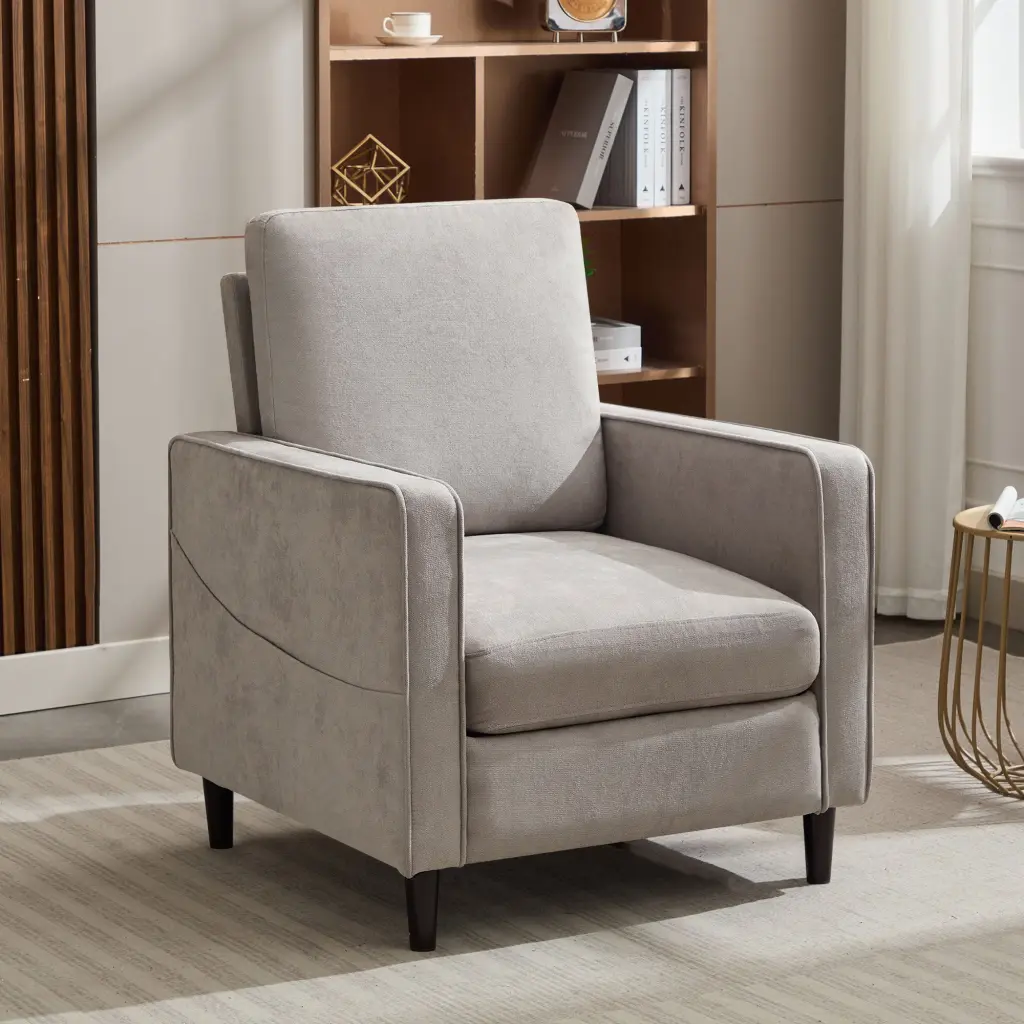 Mid Century Accent Chair Modern Linen Armchair Living Room Lounge vanbow