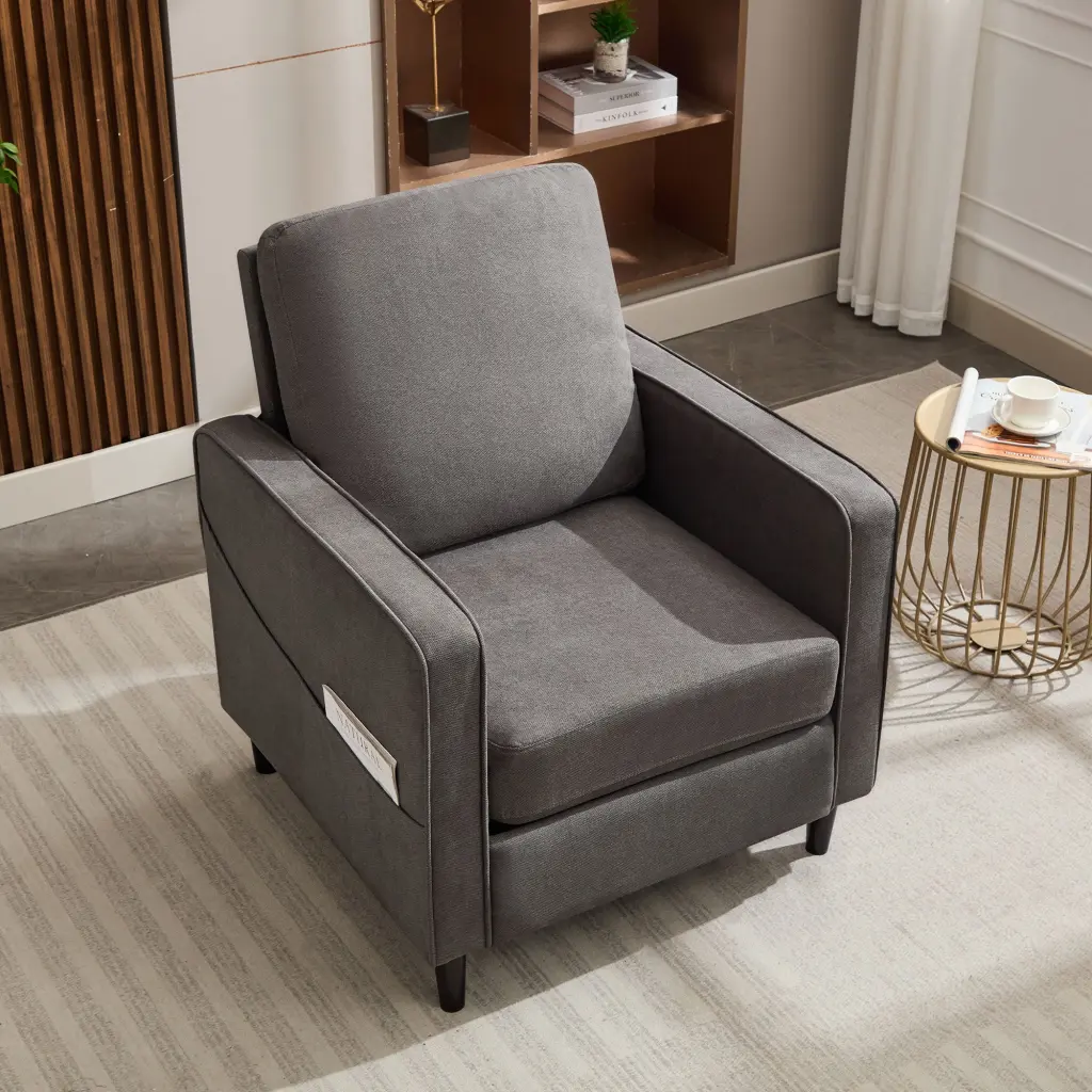 Mid Century Accent Chair - Modern Linen Material Armchair Living Room vanbow