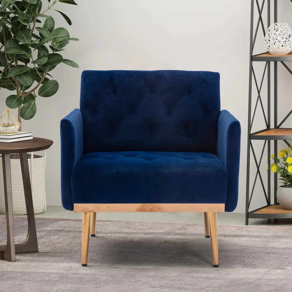 Coolmore Accent Chair Leisure Single Sofa Rose Golden Feet Navy Blue w1539 coolmore