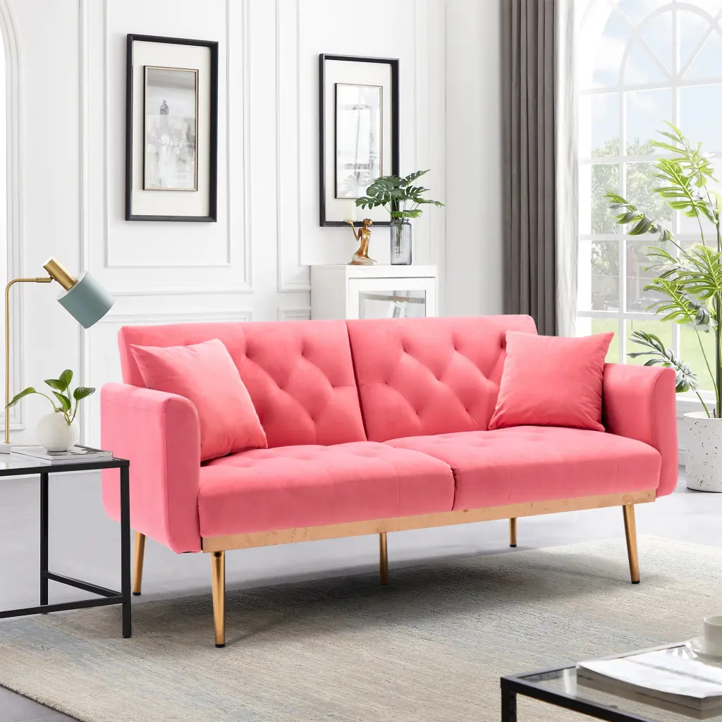 Coolmore Velvet Accent Sofa Metal Feet Peach Polyester w1539 coolmore